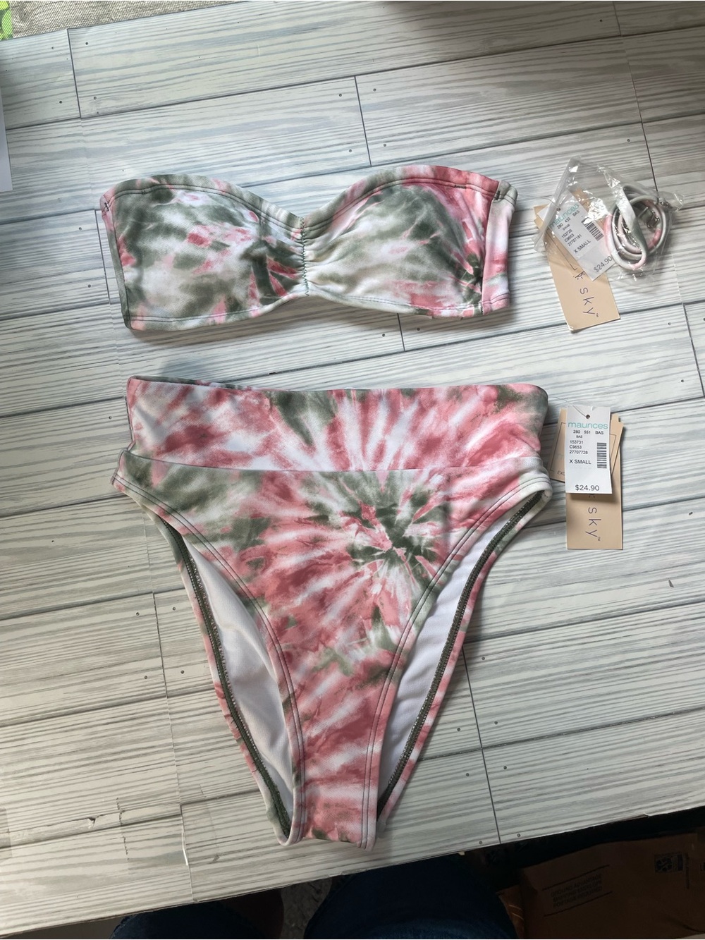 Maurice’s Tie-Dye Bandeau Bikini Set in Pink & Green XS